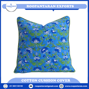 Funda de cojín marroquí 100% tela de algodón bloque de mano impresión ribete funda de cojín impresa a mano funda de almohada para suministro a granel - Product Image 4