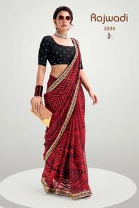 High Attractive New Design Silk <b>Fabric</b> Leheriya Design Jaipuri Embroidery Worked Border Women's Adult <b>Indian</b> Saree - Product Image 3