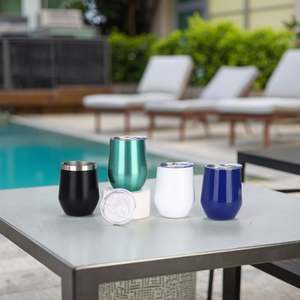 Gobelet à vin sans pied en acier inoxydable de 320 ml avec couvercle, revêtement coloré, forme œuf, vente en gros directe usine professionnelle - Product Image 1