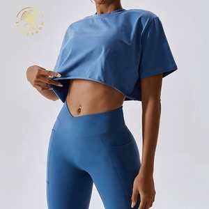 Personnalisable coton recadrée haut de gymnastique femmes XS taille blanc débardeur goutte épaule plaine surdimensionné t-shirt brodé Design de mode - Product Image 3
