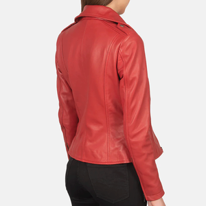 Venta caliente señoras chaqueta de moto Flashback rojo piel de oveja genuina a prueba de viento Semi Alinline chaqueta de motocicleta para mujer - Product Image 4