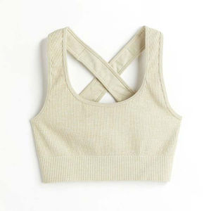 Transpirable cuello alto sin mangas logotipo personalizado impresión Fitness Yoga Wear mujeres alto soporte Sujetador deportivo sin costuras Color sólido - Product Image 1