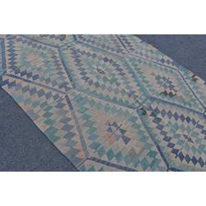 Tapis Kilim turc vintage 5.2 X 9.9ft bleu vert Patchwork Design laine Latex support tissage plat pour salon décor nouveau Type - Product Image 5