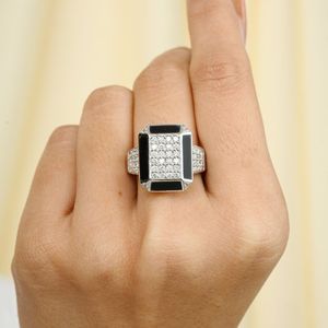 Nueva llegada 100% auténtica joyería fina Unisex 18K oro blanco sólido Vintage último diamante Real esmalte cóctel anillo bodas - Product Image 2