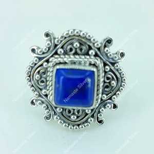 Handmade 925 Sterling Silver Lapis Lazuli Ring September Birthstone <b>Statement</b> Jewelry with Natural Blue Gemstone Inlay - Product Image 2