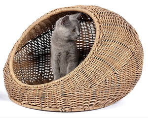 New Cute Rattan Cat Bed Wood <b>Animal</b> Patterned Pet <b>Cage</b> Dog Hideaway in Dome Basket Washable Cat Houses - Product Image 1