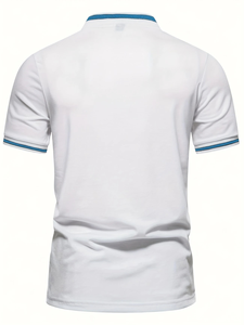 Chemise en coton pour homme, imprimé à rayures latérales noires, séchage rapide, confortable, respirante, fermeture éclair pour les activités sportives et de plein air - Product Image 4