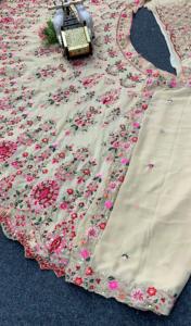 Élégant Faux Georgette Lehenga Choli À La Mode Indien Pakistanais Broderie Paillettes Coupe Travail Avec Cancan & Canvas Patta - Product Image 3