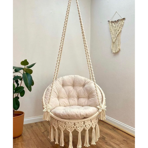 Fauteuil suspendu en macramé bohème fait main, intérieur et extérieur, en corde de coton - Product Image 1