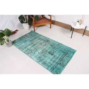 Tapis 3x5,3 pieds, tapis turc vintage, tapis en laine verte - Product Image 2