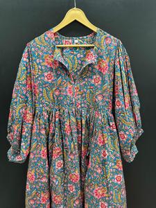 Robe mi-longue en coton de qualité exportable et écologique avec taille naturelle pour les fêtes d'anniversaire et les déjeuners décontractés d'Inde - Product Image 6