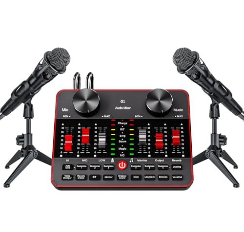 Podcast Microphone Bundle 2 Condenser Microphones Live Sound Card Audio Mixer Adjustable Voice Denoise for PC/Phone Live