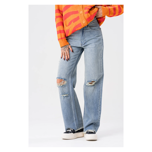 Women's Casual Cotton Baggy <b>Denim</b> <b>Trousers</b> Dresses Breathable Straight Style High Waist Eco-Friendly Cute Belt Decoration - Product Image 1