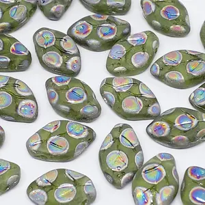 นกยูงสีเขียวด้านสีเขียว12x7มม. ลูกปัดใบแก้วคริสตัลหลวมสำหรับทำเครื่องประดับมีสีดำสีฟ้าสีแดง4มม. 8มม. 10มม. - Product Image 3