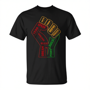 T-Shirt Unisex per Adulti 'Insing Leaders Power Fist' per il Mese della Storia Afroamericana, Manica Corta, Collo Tondo, Stampa Serigrafica, Maglietta Promozionale - Product Image 3