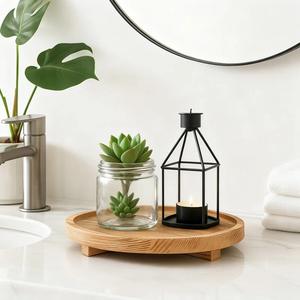 Round <b>Storage</b> And Serving <b>Tray</b> With Raised Rim Elevated Base Perfect For Coffee Table Decor Entertaining And Stylish Display - Product Image 4