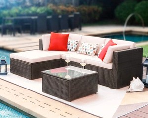 Ensemble de canapés d'extérieur confortables en poly rotin PRSF-002, 7 pièces, lavable, pour jardin, villa, parc, hôtel et salon - Product Image 3