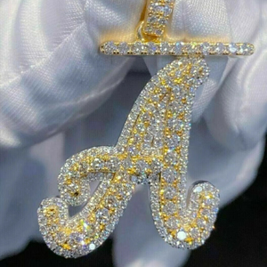 Pendentif personnalisable en argent sterling plaqué or jaune 14 carats avec diamant de 2,30 carats, bijoux de fête classiques, breloques lettres personnalisées - Product Image 1