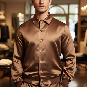 แจ็กเก็ตบอมเบอร์ผ้าซาตินสำหรับผู้ชายเสื้อแจ็คเก็ตผ้าซาตินมีกระดุมสำหรับฤดูหนาว - Product Image 1