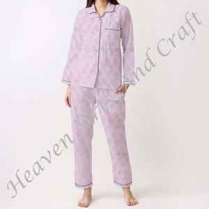 Ensemble de pyjama pour femmes 100% coton, vêtements de maison doux, ensemble de pyjama printemps/été, motif floral/CHARACTERE/Lettre/Motif/Vacances/Arbre, PJ114 - Product Image 5