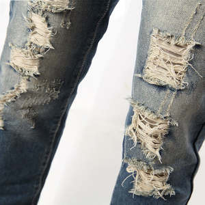 Pantalon en jean déchiré slim extensible sur mesure pour homme, streetwear, coton respirant, élasthanne, décontracté, uni, délavé - Product Image 2