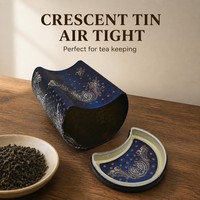 Boîte en métal personnalisée de haute qualité, forme croissant de lune, pour thé, bonbons, emballage cadeau, motif craquelé, vernis
