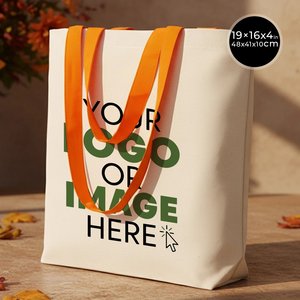Custom 19 16 4 (48 41 10 Cm) 10 oz Cotton Canvas Beach Tote <b>Bag</b> Orange Handles Durable Recyclable <b>Medium</b> Size Letter - Product Image 1