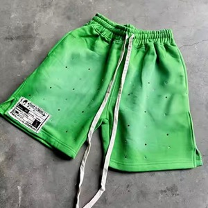Custom Hoodie Sweat Pickling <b>Shorts</b> 100% Cotton French Terry Distress Patch Rhinestone <b>Long</b> String Sun Faded <b>Shorts</b> for <b>Men</b> - Product Image 2