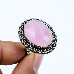 Anillo de Calcedonia Rosa Premium, Ovalado, Hecho a Mano, Plata 925, Ajustable - Product Image 1