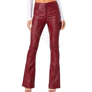 Designer Women Leather <b>Pants</b> Winter Flat Front Mid Waist Regular Fit Lightweight Breathable Casual Street Style Wear - Product Image 1
