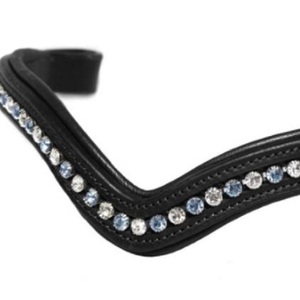 Mega bling personnalisé 1 rangée de cristaux ciel et clair chaîne métallique en cuir véritable canal vide bande de sourcil de cheval en cuir - Product Image 3