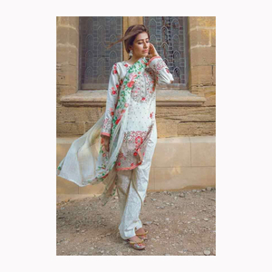 Venta al por mayor paquistaní Salwar kameez cosido en color rosa sobre bordado frontal y dupatta de lino impresa para mujer - Product Image 4