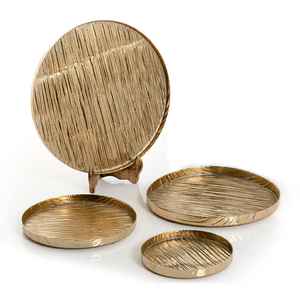 Plateau de service personnalisé pour petit déjeuner, vente en gros, plaqué or, couleur, décoratif, rustique, forme ronde, en métal, thé, café, plateau en bois - Product Image 1