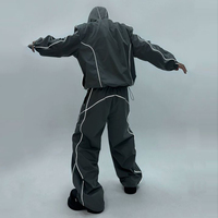 Jaket dan celana jogger setelan nilon anti air, anti angin, reflektif, ukuran besar, polos, berbahan poliester berkualitas tinggi dengan resleting.