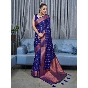 ผ้าไหมแจ็คการ์ดสีน้ำเงินสวยงามพร้อมเสื้อสำหรับใส่ในงานอาชีพ - Product Image 5