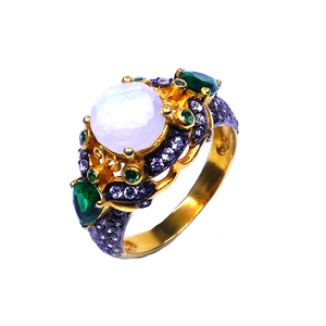 Bague en pierre de lune de style classique en argent sterling 925 plaqué or pour les mariages - Product Image 5