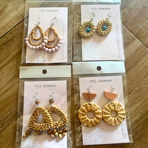 Handmade Boho Rattan <b>Earrings</b> Vietnam Natural Bamboo Eco Friendly Jewelry Lightweight Fashion Accessories - Product Image 1