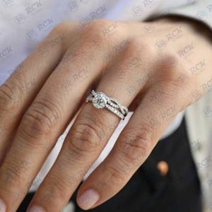 1,10 CTW conjunto nupcial de corte redondo anillo de moissanita para mujer/Joyería de diamantes de Plata de Ley 925 regalo de aniversario para ella - Product Image 2