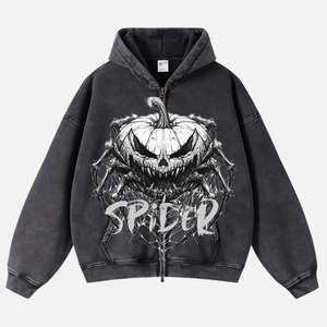 Achetez un sweat à capuche zippé Streetwear Hallowmas 360 GSM délavé à l'acide Y2K pour homme, sweat à capuche surdimensionné pour homme - Product Image 1