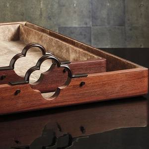 Plateau de service en bois artisanal avec poignées de tiroir décoratives, plateau rectangulaire pour table basse, salle à manger, décoration de la maison - Product Image 2