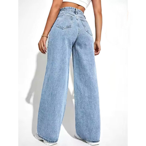 Jeans en denim pour femmes de haute qualité sur mesure, pantalons pour femmes, nouvelle mode, jambes larges, jeans amples, streetwear, jeans décontractés pour femmes - Product Image 5