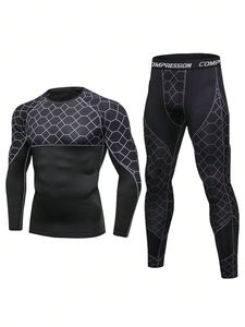 Ensemble de sous-vêtements thermiques de compression pour hommes en gros - Chemises et pantalons de compression à manches longues, vêtements de compression d'entraînement imprimés - Product Image 6