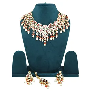 Ensemble de collier de mariée vintage plaqué or Kundan avec perles blanches, bijoux fins de luxe pour mariage, pour femme - Product Image 4