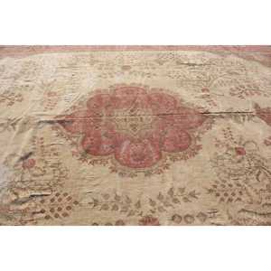 Alfombra Vintage Extra Grande de Lana Roja y Beige con Parches, Revestimiento de Látex, Ecológica, 13.8x19.9 pies - Product Image 5