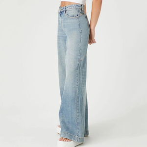 Pantalones vaqueros de mezclilla sólidos de mujer de tiro medio a la moda de alta calidad Diseño holgado lavado personalizado para el invierno - Product Image 2