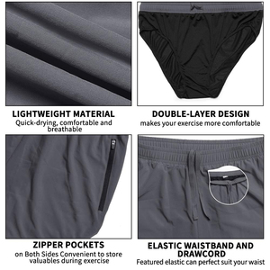 Wholesale Polyester Spandex Men's Running <b>Shorts</b> Gym Athletic Workout <b>Shorts</b> for Men 3 Inch Sports <b>Shorts</b> <b>With</b> <b>Zipper</b> <b>Pocket</b> - Product Image 3