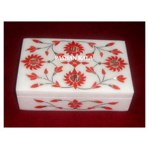 Conception antique et produit durable boîte incrustée de forme rectangulaire en marbre blanc pur pour la décoration de la maison et le but de cadeau de bijoux - Product Image 1