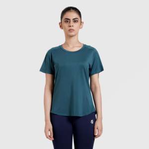 Haut pour femme Comfort Flow, bleu sarcelle foncé, tricoté en spandex, respirant, léger, style décontracté, coupe ample, manches mi-longues, tailles XS XXS, idéal pour l'été - Product Image 1