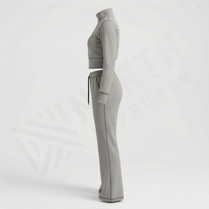 Survêtements de jogging tendance pour femmes avec fermeture éclair sur le devant, en molleton de coton épais, col montant, haut court, tenue de sport pour la salle de sport - Product Image 3