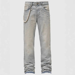 High Street Fashion Casual Style Jeans Men's <b>Denim</b> Straight Pants New Cross-Border Washed <b>Stretch</b> Stacked Design Autumn Pants - Product Image 2